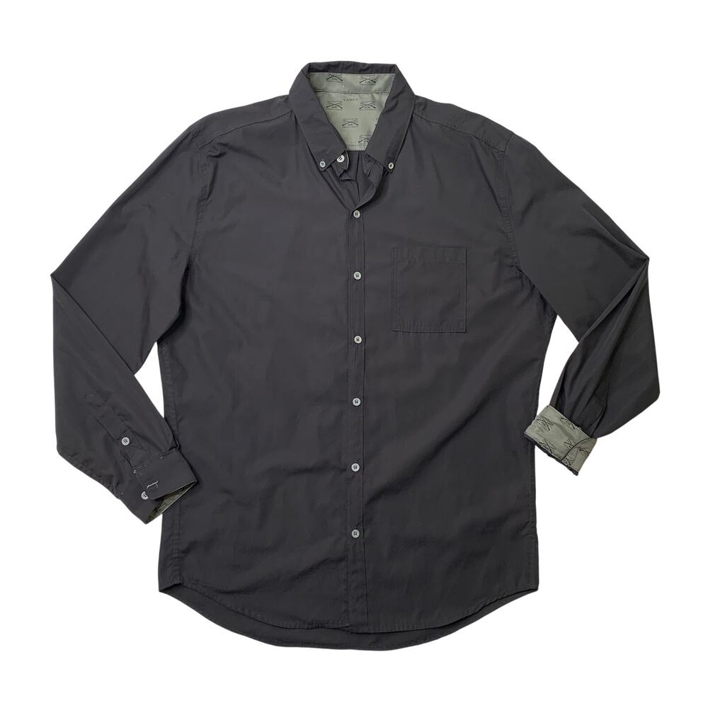 Grunt Style Shirt Mens L Large Black Flip Cuff Button Down Long Sleeve Dress